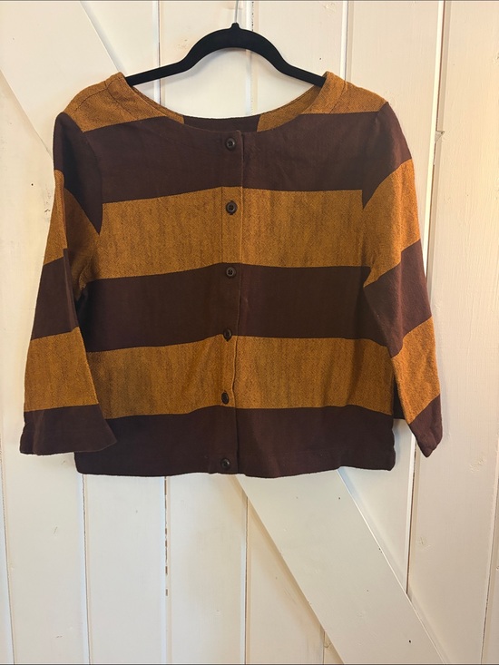 Ace & Jig Tops - Ace &Jig Striped Button-Back top in Mustard and Burgundy